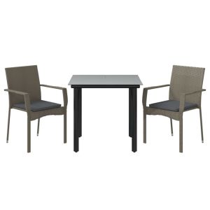 vidaXL set comedor jardín 3 pzas y cojines ratán sintético negro gris