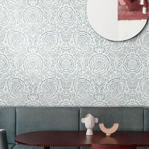 Wallpapers4beginners shabby chic papel pintado damasco floral blanco y azul