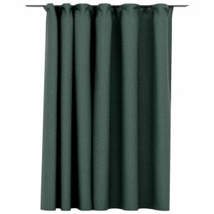 vidaXL cortina opaca con ganchos look de lino verde 290x245 cm