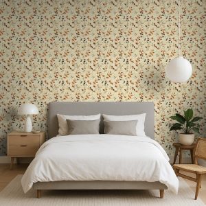 Papel pintado floral vintage hojas otoñales color marrón 60cm por 300cm