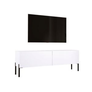 Mueble tv contemporáneo - blanco mate - patas metal - l140 p32 h52 cm