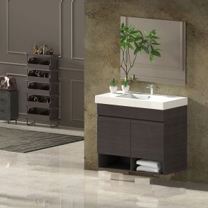 Mueble de baño nebari, lavabo y espejo 75x45cm con puertas roble sinatra