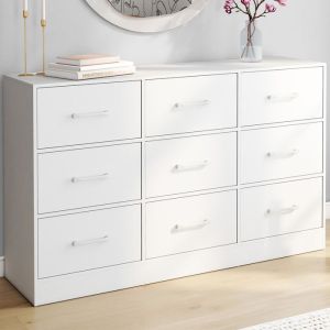 Cómoda blanca - 9 cajones de tela - 113 cm
