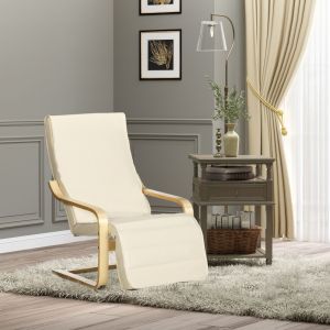 Sillón relax tapizado de poliéster blanco crema con reposapiés ajustable