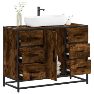 Armario lavabo baño madera ingeniería roble ahumado 80x33x60 cm esb5196
