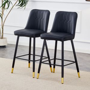Taburete de bar pu negro set 2 respaldo reposapiés cocina