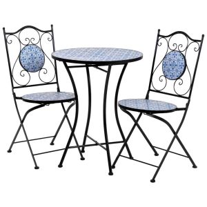 Conjunto venecia mesa y dos sillas de mosaico y forja negro mesa