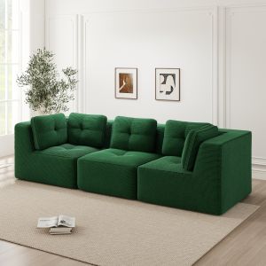 Sofá modular en l de pana verde 3 plazas asiento profundo y diseño flexible