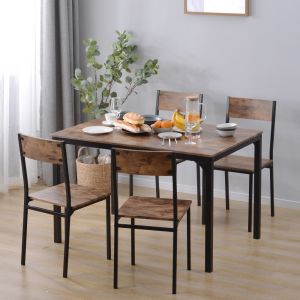 Conjunto de mesa y sillas marrón 4 sillas diseño compacto cocina