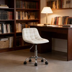 Silla oficina terciopelo blanco crema giratoria con ruedas