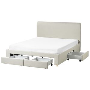 Cama con cajones soutrin tela beige 160 x 200 cm