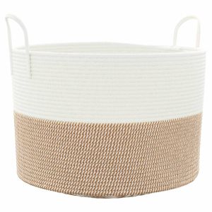 vidaXL cesta de almacenaje aLGodón marrón y blanco ø51x33 cm