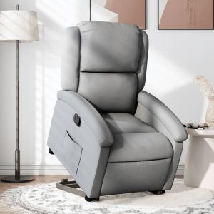 Sillón reclinable elevable de tela gris claro qweo6963