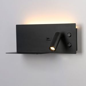 Aplique lectura negro usb 7w+foco 3w 2700k derecho