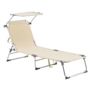 Tumbona con parasol de aluminio poliéster plata mate y