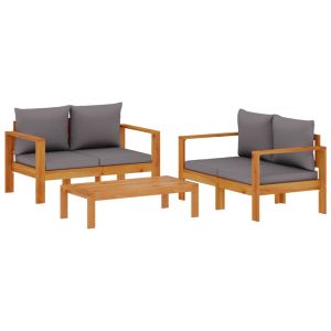 vidaXL set de sofás de jardín con cojines 3 pzas madera maciza acacia