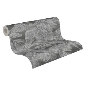 A.s. Création papel pintado hojas gris carbón, gris y plata