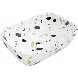 Lavabo cerámico sobre encimera, 45,5x32,5x13,5 cm, blanco/terrazzo