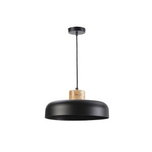 Lámpara techo aluminio negro embellecedor madera