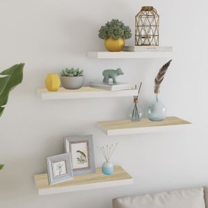 Estante flotante pared 2 uds mdf roble y blanco 60x23,5x3,8 cm es7019