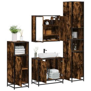Set de muebles baño 4 pzas madera contrachapada roble ahumado esb3684