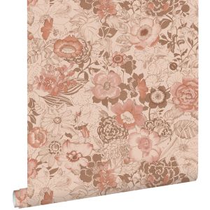 Estahome papel pintado flores vintage rosa terracota 53 cm x 10.05 m