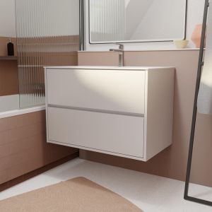 Pack mueble de baño 80 cm blanco lacado 2 cajones con lavabo de cerámica