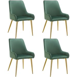 4 sillas de comedor tapizadas, acero, aspecto aterciopelado, verde