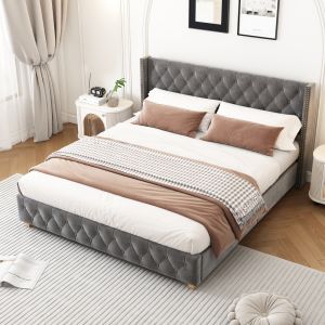 Cama tapizada 180x200cm con somier terciopelo – gris