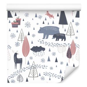 Papel Pintado Bosque Zorros Animales Forestales Árboles Abetos 53cm x 10m