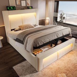 Cama hidráulica,90x200,beige,con colchón incluido.