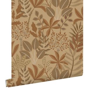 Estahome papel pintado hojas cerval y rojo barro cocido 50 x 900 cm