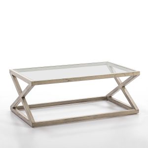 Mesa de centro 120x70x45 cristal, madera gris velado
