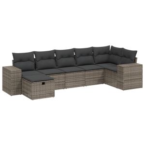 vidaXL set de sofás de jardín 7 piezas con cojines ratán pe gris