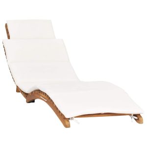 vidaXL tumbona plegable con cojín blanco crema madera maciza de teca