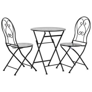 Conjunto mesa y 2 sillas de forja negro y letras blancas