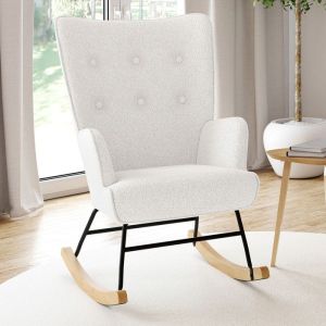 Sillón mecedor escandinavo - bouclette blanco - 58 cm