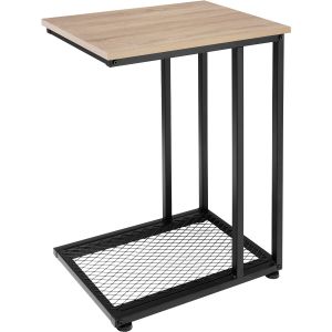 Mesa auxiliar, forma de c, industrial, 48 x 35 x 66 cm, madera clara