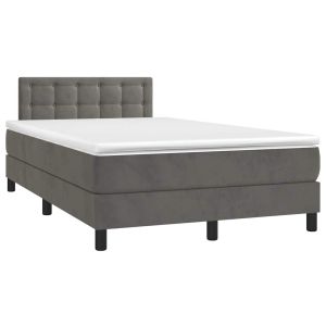 vidaXL cama box spring colchón y LED terciopelo gris oscuro 120x190 cm
