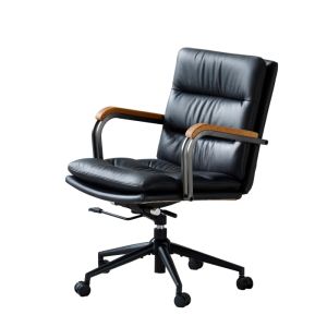 Silla de oficina de cuero negro giratoria ajustable para hogar