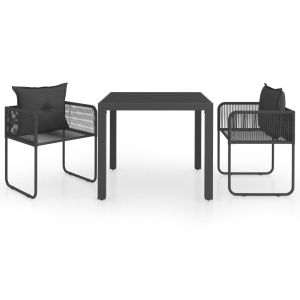 vidaXL set de comedor de jardín de 3 piezas PVC ratán negro