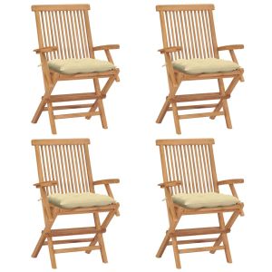 vidaXL sillas de jardín 4 uds madera teca con cojines crema blanco