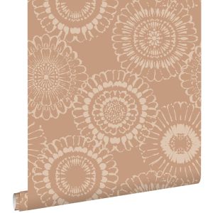 Estahome papel pintado flores rojo barro cocido 50 x 900 cm