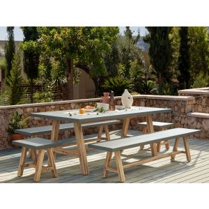 Conjunto de comedor exterior con bancos 8 plazas tonnare cemento gris