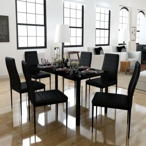 Conjunto de mesa de comedor siete piezas negro oif915798