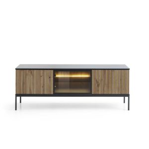 Mueble tv contemporáneo - frente acanalado - negro/roble - 154x56x39