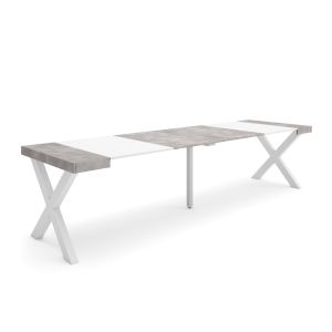 Mesa extensible, 58/302x90x73cm, blanco y cemento, patas macizas rf2828