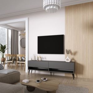 Mueble tv - antracita - patas negras inclinadas - 170 x 32 x 52 cm