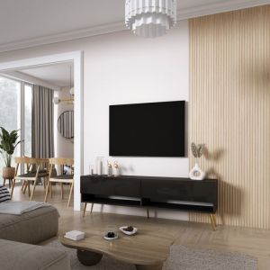 Mueble tv - 170 cm - negro mate brillo