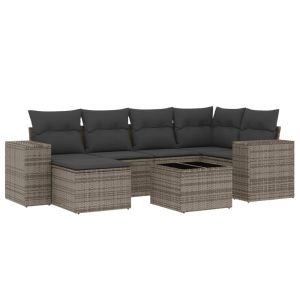 vidaXL set de sofás de jardín 7 piezas con cojines ratán pe gris